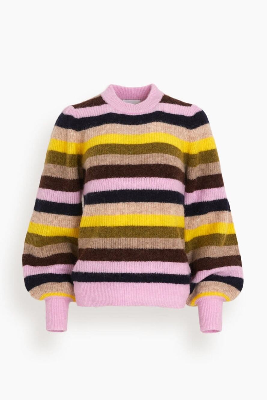 Ganni Striped Balloon Sleeve Sweater